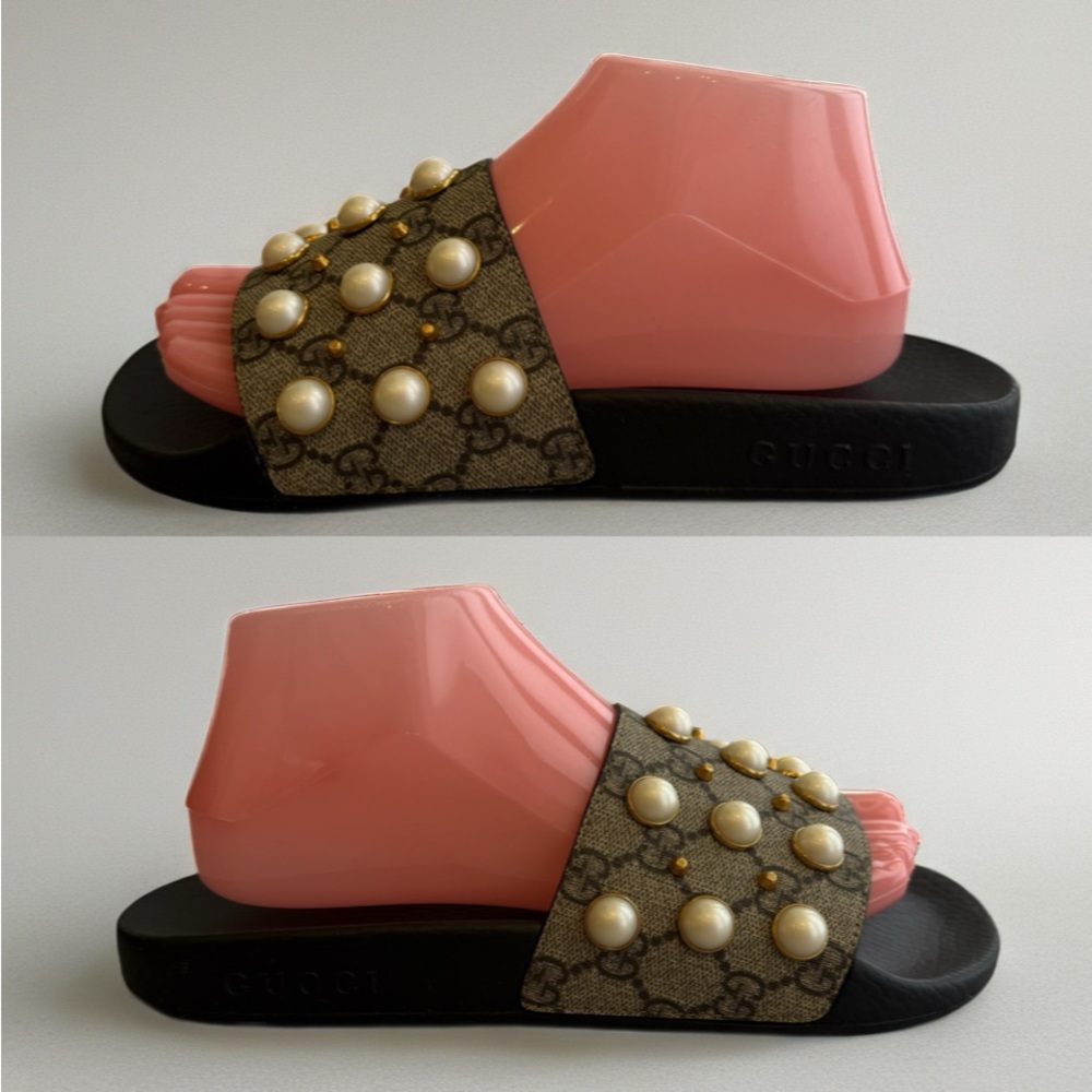 Gucci Pearl Slides RARE - WOMEN'S SIZE 39 *runs 1/2 size small, will fit size 8 - Picture 6 of 11